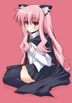  animal_ears bad_id bad_pixiv_id cape cat_ears kneeling long_hair louise_francoise_le_blanc_de_la_valliere pentacle pink_background pink_eyes pink_hair shinshin thighhighs zero_no_tsukaima 