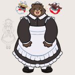  1boy alternate_costume animal_ears apron bear_boy bear_ears ben_bigger black_dress character_request chibi cosplay_request deformed dress enmaided flat_color full_body furry furry_male happy happy_aura highres looking_at_viewer maid maid_apron maid_headdress male_focus scar scar_across_eye short_hair solo starbuchi straight-on zenless_zone_zero 