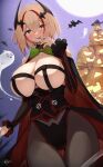  1girl alternate_breast_size azur_lane bare_shoulders blonde_hair breasts cross halloween highres huge_breasts iron_cross looking_at_viewer mature_female red_hair roon_(azur_lane) roon_(muse)_(azur_lane) shionootsu short_hair solo thick_thighs thighhighs thighs 