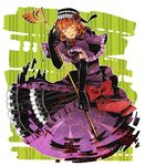  azya bad_id bad_pixiv_id bow closed_eyes dress elbow_gloves electricity eva_beatrice flower frills gloves hat highres orange_hair red_flower red_rose ribbon rose solo staff too_many too_many_frills umineko_no_naku_koro_ni 