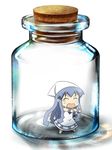  blue_hair bottle chibi closed_eyes hat ikamusume in_bottle in_container jar kaka_(kirby126) mini-ikamusume open_mouth shinryaku!_ikamusume solo tears tentacle_hair tentacles 