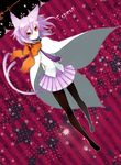  bad_id bad_pixiv_id black_legwear bow espeon forked_tail gen_2_pokemon legs necktie no_shoes pantyhose personification pleated_skirt pokemon purple_hair red_eyes satsuyu_ito school_uniform short_hair skirt solo tail 