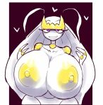 &lt;3 2022 anthro big_breasts blush breasts erect_nipples felid female generation_7_pokemon hair hands_in_air hands_in_front huge_breasts lewdicrousart looking_at_viewer mammal nintendo nipples not_furry pantherine pheromosa pokemon pokemon_(species) purple_eyes smile solo ultra_beast white_body white_skin yellow_nipples