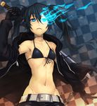  bad_id bad_pixiv_id bikini_top black_hair black_rock_shooter black_rock_shooter_(character) burning_eye groin long_hair navel scar solo yuuji_(and) 