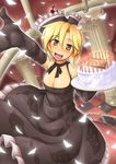  :d blonde_hair breasts cake choker cleavage dress elbow_gloves food gloves happy_birthday hat large_breasts lunasa_prismriver open_mouth ribbon_choker short_hair smile solo toritora touhou yellow_eyes 