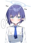  ... 1girl aoi_(blue_archive) blue_archive blue_eyes blue_hair blue_halo blue_necktie closed_mouth commentary_request halo highres murase48 necktie pointy_ears short_hair solo spoken_ellipsis upper_body white_uniform 