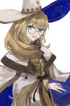  1girl absurdres blonde_hair blue_eyes book bow braid cloak fate/grand_order fate_(series) glasses hair_bow hat highres looking_at_viewer open_mouth sharon_lin_(artist) single_braid solo tonelico_(fate) witch_hat 