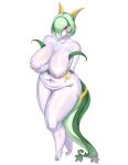 absurd_res anthro big_breasts blush breasts female footchicken generation_5_pokemon genitals green_hair hair hi_res humanoid long_tail navel nintendo pokemon pokemon_(species) pussy reptile scalie serperior small_nipples snake solo tail white_body