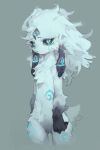  1girl animal_ears black_fur black_sclera body_fur body_markings colored_sclera cropped_legs furry furry_female green_eyes grey_background grey_fur kindred_(league_of_legends) lamb_(league_of_legends) league_of_legends long_hair no_mask ramssa sheep_ears simple_background solo standing tears two-tone_fur 