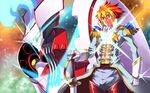  aiguillette gloves highres male_focus mecha multicolored_hair shingo_(picturepuzzle) sparkle star_driver sword tauburn_(star_driver) tsunashi_takuto two-tone_hair wallpaper weapon 