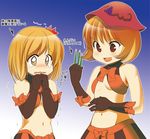  aki_minoriko aki_shizuha alternate_costume dei_shirou elbow_gloves gloves midriff multiple_girls navel tears touhou 