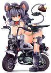  animal_ears blush boots breasts bullpup cleavage crop_top gloves goggles goggles_on_head ground_vehicle gun hanging_breasts large_breasts microskirt midriff minibike motor_vehicle motorcycle mouse nazrin okiraku_nikku on_motorcycle p90 red_eyes revealing_clothes sheath skirt solo submachine_gun tail touhou weapon 