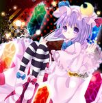  bad_id bad_pixiv_id blush_stickers book crystal hat nonaka patchouli_knowledge purple_eyes purple_hair solo striped striped_legwear thighhighs touhou 