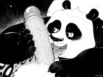 anthro bear blush bodily_fluids dreamworks duo erection felid fur genital_fluids genitals giant_panda kung_fu_panda licking male male/male mammal master_po_ping monochrome oral ottotopus overweight pantherine penile penis penis_lick precum sex snow_leopard spots spotted_body spotted_fur tai_lung_(kung_fu_panda) tongue tongue_out vein veiny_penis