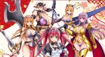  5girls airi_(queen&#039;s_blade) airi_(queen&#039;s_blade_unlimited) apron armor bikini_armor black_hair black_thighhighs blonde_hair blue_eyes braid breasts cattleya_(queen&#039;s_blade) cattleya_(queen&#039;s_blade_unlimited) chain chained claudette_(queen&#039;s_blade) claudette_(queen&#039;s_blade_unlimited) cleavage elina_(queen&#039;s_blade) gigantic_breasts glasses highres holding holding_polearm holding_sword holding_weapon large_breasts leina_(queen&#039;s_blade) leina_(queen&#039;s_blade_unlimited) long_hair looking_at_viewer maid_apron medium_breasts multiple_girls official_art polearm purple_hair queen&#039;s_blade queen&#039;s_blade_limit_break queen&#039;s_blade_unlimited red_hair shadow_tracker_elina sidelocks spear straight_hair sword thighhighs very_long_hair weapon 