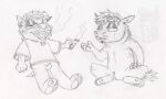 2024 anthro balls bottomless canid canine canis claws clothed clothing crotch_tuft domestic_dog drugs duo edward_fuckshits eyebrows facial_hair federalchemical1728 finger_claws flaccid fluffy_pony fluffy_pony_(species) genitals goatee graphite_(artwork) greyscale hair half-closed_eyes holding_object holding_smoking_pipe hooves male mammal mane marijuana monochrome mustache narrowed_eyes nude open_mouth open_smile pawpads pencil_(artwork) penis plantigrade shirt simple_background sitting sketch smile smoke smoking smoking_pipe stoned substance_intoxication tail teeth topwear traditional_media_(artwork) trans_(lore) trans_man_(lore) tuft underhoof unguligrade watermark white_background