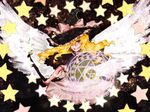  angel_wings archa blonde_hair braid brown_eyes danmaku grin hair_over_one_eye hat hat_ribbon kirisame_marisa kirisame_marisa_(seihou) long_hair magic_circle ribbon seihou shuusou_gyoku single_braid smile star touhou wings witch_hat 