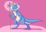 activision blue_body clothing crown dinosaur female feral headgear hi_res jewelry lizard magic_staff necklace reptile ruff_(clothing) scalie simple_background slunberparty solo sorceress_(spyro) spyro_the_dragon tail