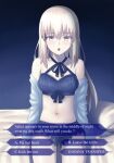  1girl :o absurdres alternate_costume artoria_pendragon_(fate) bare_shoulders blonde_hair blush breasts choice collarbone dialogue_options english_text fate/grand_order fate_(series) hair_between_eyes highres indoors lingerie long_hair longdq3008 looking_at_viewer medium_breasts navel off_shoulder on_bed pale_skin pillow saber_alter sitting solo stomach underwear yellow_eyes 