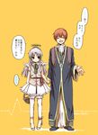  1girl angel angel_beats! basket costume halloween halo holding_hands kono_sanorou otonashi_(angel_beats!) priest robe tenshi_(angel_beats!) translated wings 