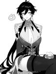  black_hair genderswap genderswap_(mtf) genshin_impact highres monochrome seelie_(genshin_impact) tabibitowayo zhongli_(genshin_impact) 