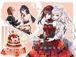  :o absurdres black_hair breasts brown_hair cake cat date_a_live date_a_live:_date_a_bullet dress food frilled_dress frills gloves hairband hat heart heart_print heterochromia highres lanmeiweiguhai3 lolita_fashion lolita_hairband long_sleeves medium_breasts muffin red_dress sword tokisaki_kurumi two-tone_dress weapon white_dress white_gloves white_hair white_headwear white_queen_(date_a_live) yamauchi_sawa_(date_a_live) yuri 