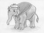 bonnet bulge clothing elephant elephantid female feral hat headgear headwear leovictor mammal mrs._jumbo paintbrush_tail proboscidean proboscis_(anatomy) shawl solo standing trunk_(anatomy)