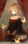  beatrice blonde_hair blue_eyes breasts bug butterfly choker cleavage dress formal highres insect long_hair medium_breasts solo umineko_no_naku_koro_ni wakatsuki_(etoiles) 