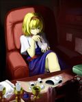  alice_margatroid blonde_hair blue_eyes candle capelet concentrating desk doll hairband image_sample jurakin light_smile md5_mismatch one_eye_closed pen pixiv_sample short_hair solo touhou 