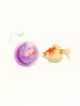  animal artworksmil bubble fish goldfish highres no_humans original painting_(medium) still_life traditional_media watercolor_(medium) white_background 