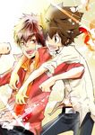  brown_eyes brown_hair glomping katekyo_hitman_reborn kozato_enma red_eyes redhead sawada_tsunayoshi smile 