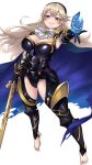  1girl absurdres armor black_hairband breasts cape cleavage corrin_(female)_(fire_emblem) corrin_(female)_(nohr_noble)_(fire_emblem) corrin_(fire_emblem) fire_emblem fire_emblem_fates gloves hair_between_eyes hairband highres leotard long_hair looking_at_viewer official_alternate_costume pointy_ears ravenhart red_eyes simple_background solo thighhighs torn_clothes white_hair 