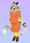 anthro antlers ashley_(vinthebat) belly big_breasts braided_hair breasts clothed clothing covered_eyes deer ear_tuft eeveelution female flareon fluffy fluffy_tail freddymartin generation_1_pokemon grey_hair hair hair_over_eyes hi_res hooves horn hybrid kigurumi mammal mountain_deer_dragon nintendo onesie overweight pokemon pokemon_(species) pregnant pregnant_anthro pregnant_female simple_background slightly_chubby snout solo stretched_clothing tail tuft