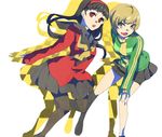  amagi_yukiko black_hair brown_eyes brown_hair hairband jacket long_hair md5_mismatch multiple_girls pantyhose persona persona_4 red_eyes sarae_(krt00) satonaka_chie school_uniform serafuku short_hair skirt 