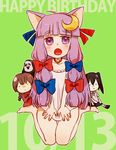  animal_ears bad_id bad_pixiv_id cat_ears character_doll crescent crescent_hair_ornament crossover fang hair_ornament kemonomimi_mode long_hair madotsuki monoko nakaoka_naaka no_pants patchouli_knowledge purple_eyes purple_hair solo touhou uboa yume_nikki 