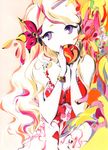  bad_id bad_pixiv_id ballpoint_pen_(medium) bracelet charmal flower food fruit hair_flower hair_ornament highres jewelry long_hair nail_polish orange original pink_nails purple_eyes solo traditional_media watercolor_(medium) 