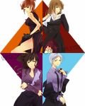  brown_hair dress earrings highres hime_cut jewelry mature multiple_girls necktie orange_hair ponytail side_slit silver_hair towa1 umineko_no_naku_koro_ni undressing ushiromiya_eva ushiromiya_kyrie ushiromiya_natsuhi ushiromiya_rosa 