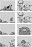  4koma :3 animal_ears ass chen chen_(cat) closed_eyes comic earrings fox_tail futon girl_on_top greyscale hat hat_removed headwear_removed jewelry monochrome multiple_4koma multiple_girls multiple_tails one_eye_closed pillow seki_(red_shine) silent_comic sleeping sweatdrop tail touhou truth yakumo_ran yakumo_yukari 