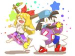  ahoge animal_ears bow brown_eyes company_connection crossover horns ibuki_suika jewelry kaze_no_klonoa klonoa makino_sora namco orange_hair pac-man pac-man_(game) ring touhou 