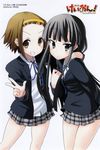  2girls akiyama_mio highres k-on! kakifly long_hair multiple_girls official_art photoshop_(medium) plaid plaid_skirt sakuragaoka_high_school_uniform school_uniform skirt tainaka_ritsu 