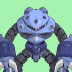  bmwsb0 claws glowing glowing_eye green_background gundam highres machine machinery mecha mecha_focus mobile_suit mobile_suit_gundam no_humans one-eyed original portrait red_eyes redesign robot science_fiction solo straight-on z&#039;gok zeon 