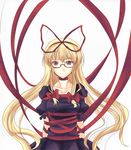  bespectacled blonde_hair bow glasses hair_bow hair_ribbon long_hair no_hat no_headwear oimari ribbon solo touhou yakumo_yukari yellow_eyes 