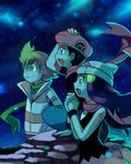  2boys aonik black_hair blonde_hair blue_eyes blue_hair diamond_(pokemon) hair_ornament hairclip hat multiple_boys night pearl_(pokemon) platinum_berlitz pokemon pokemon_special scarf yellow_eyes 