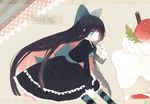  bad_id bad_pixiv_id bangs black_hair black_nails blue_eyes blunt_bangs bow cake dress eating food gothic_lolita hair_bow kashiwaba_hisano lolita_fashion long_hair nail_polish pale_skin panty_&amp;_stocking_with_garterbelt solo stocking_(psg) striped striped_legwear thighhighs very_long_hair 