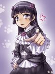  anger_vein bangs black_hair blunt_bangs blush flower frills gokou_ruri gothic_lolita hair_flower hair_ornament lolita_fashion long_hair md5_mismatch mole mole_under_eye open_mouth ore_no_imouto_ga_konna_ni_kawaii_wake_ga_nai paw_print pointing purple purple_eyes solo yoshikawa_kazunori 