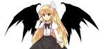  adjusting_hair alphes_(style) bat_wings blonde_hair bow bowtie brown_eyes hair_ornament hairband kurumi_(touhou) long_hair ninifu open_mouth parody solo style_parody suspenders touhou touhou_(pc-98) transparent_background very_long_hair wings 