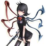  asymmetrical_wings black_hair black_legwear dress goichi houjuu_nue red_eyes short_hair snake solo thighhighs touhou wings 