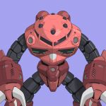  bmwsb0 claws glowing glowing_eye green_background gundam highres machine machinery mecha mecha_focus mobile_suit mobile_suit_gundam no_humans one-eyed original portrait red_eyes redesign robot science_fiction solo straight-on z&#039;gok z&#039;gok_char_custom zeon 