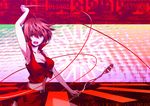  arm_up armpits bad_id bad_pixiv_id breasts brown_eyes cleavage large_breasts meiko microphone_stand navel open_mouth red_hair short_hair solo vocaloid yyukke 