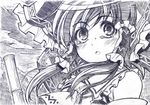  bare_shoulders blush bow broom close-up greyscale hair_bow hakurei_reimu large_bow monochrome sakino_shingetsu sketch solo tears touhou traditional_media upper_body 